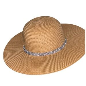 NWT Madd Hatter Tan and Silver Wide-Brimmed Sun Hat